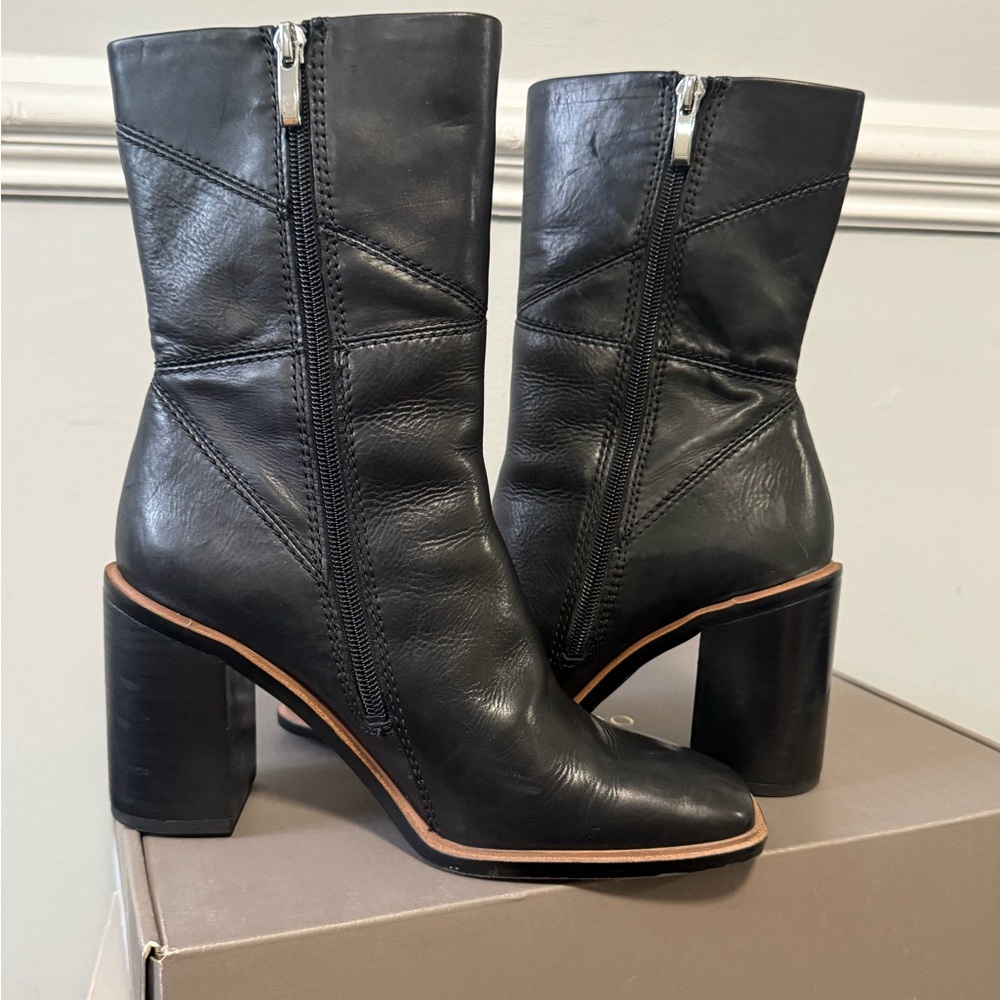 Franco Sarto Stevie Black Leather Ankle Boots